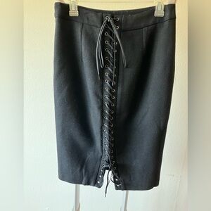 Anne Fontaine Black Laceup Back Wool Blend Straight Pencil Skirt France Sz 38 M